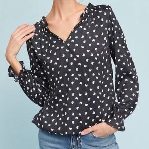 Anthropologie Dolan Left and Collection black and white print gathered waist top